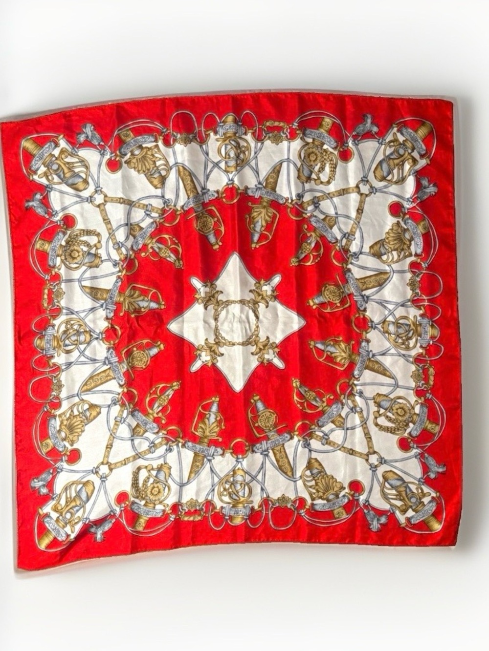 Luxury Cliquetis Red and Cream Sword and Saber Decorative Scarf -100% Polyester